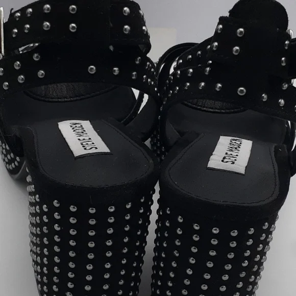 Steve Madden Rosa Studded Black Platform Suede Sandal Heel - Picture 5 of 7